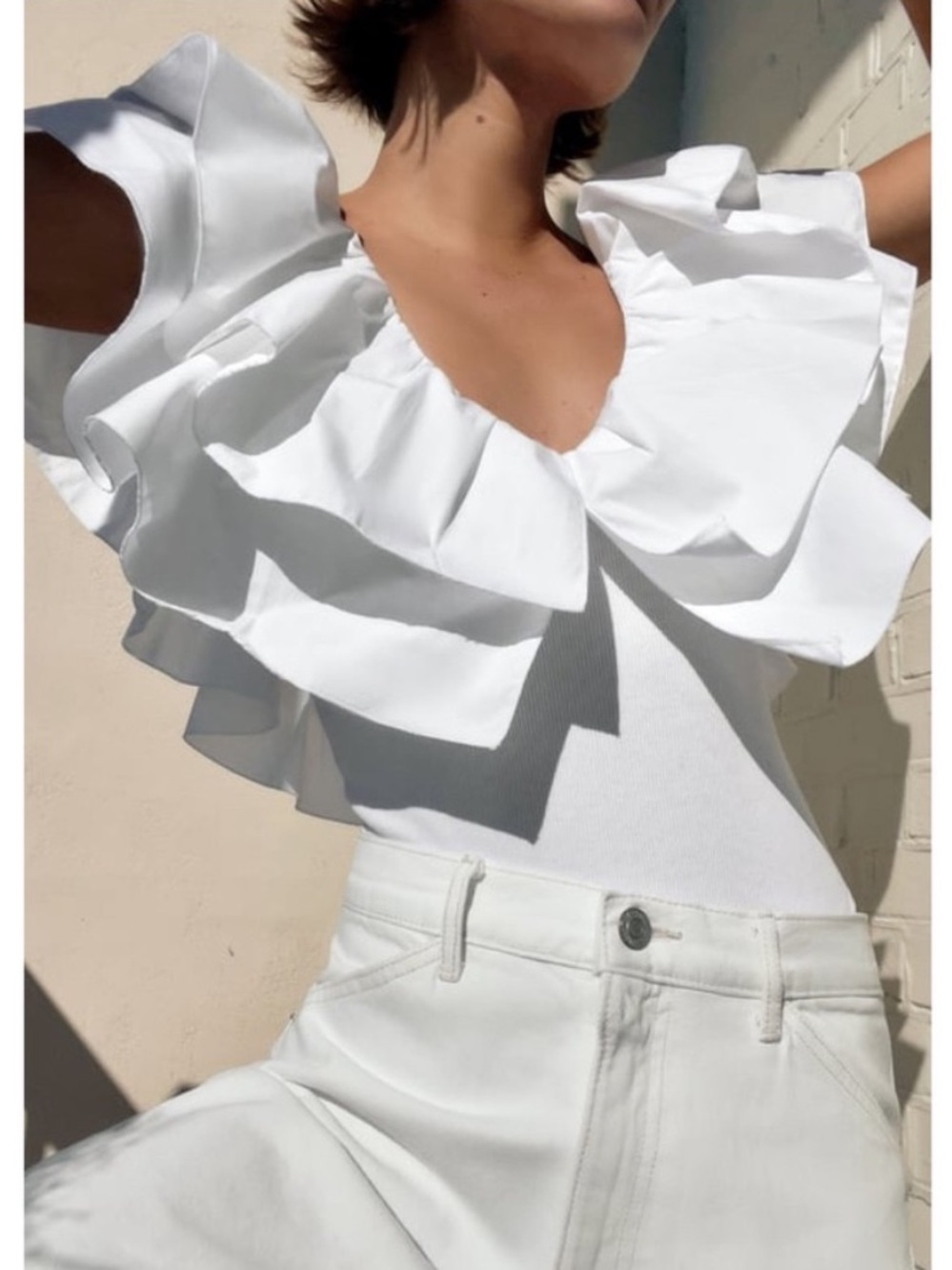 Zara Poplin Ruffled Bodysuit White